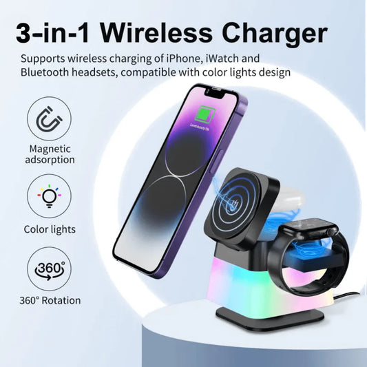 3 in 1 Rotatable Wireless Charger With Night Light